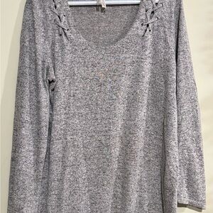 Gray Women's Top with Lace-Up Detail